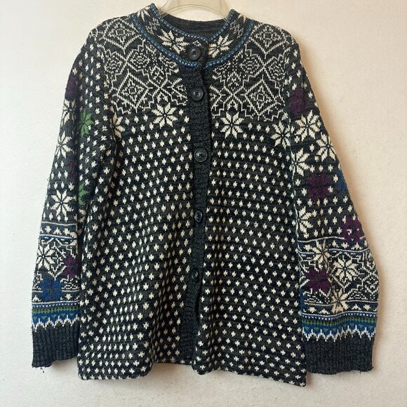 Rosie Neira Anthropologie  Cardigan Sweater M wool blend button up snowflakes - Picture 1 of 7